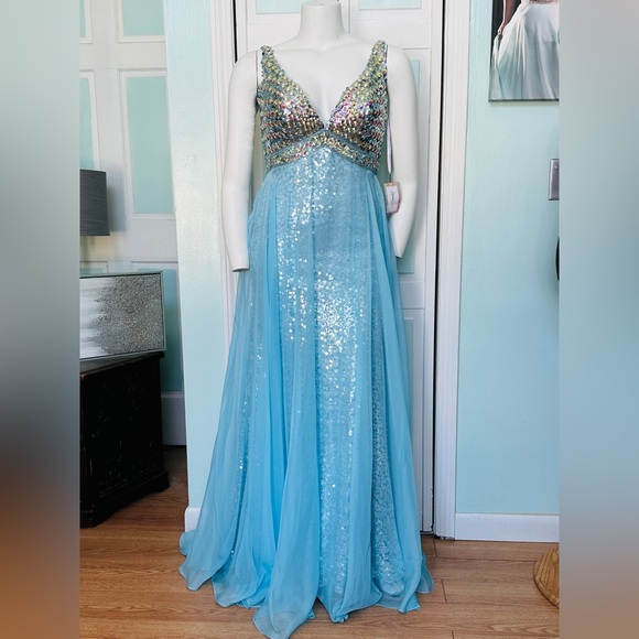 Party Time Formals Blue Sequin Prom Dress - Picture 1 of 5